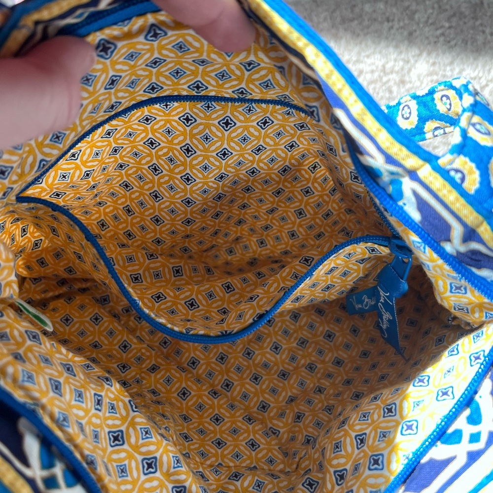 VERA BRADLEY Blue and Yellow Patterned Tote Bag w/ Front Pockets - Picture 10 of 13